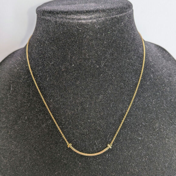 Tiffany & Co. 18kt 750 Yellow Gold T Smile Pendant Necklace 16" & 18" Adjustable